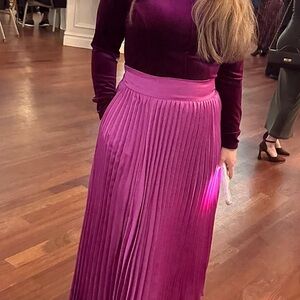 Elegant Fuchsia A-Line Skirt and matching velvet shirt high neck